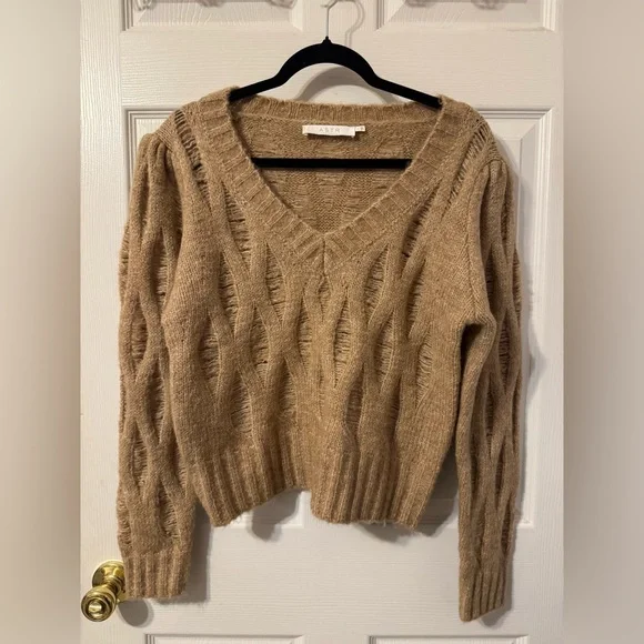 Astr Textured Tan V-Neck Sweater - Picture 1 of 6